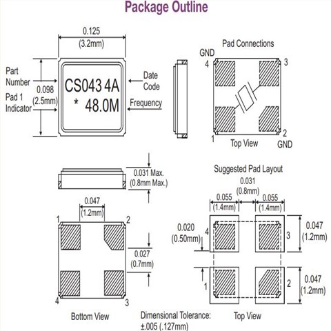 CS-043-048.0M,48MHz,Connor-Winfield晶振,3225mm