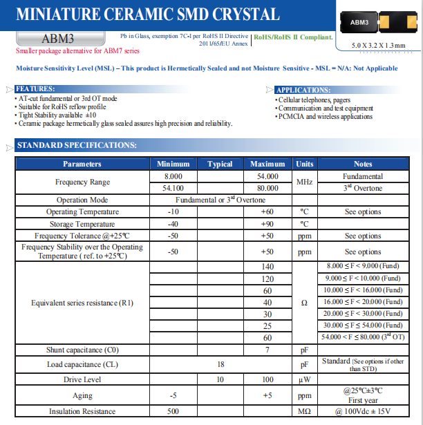 ABRACON晶振,贴片晶振,ABM3晶振,ABM3-13.560MHZ-B2-T晶振