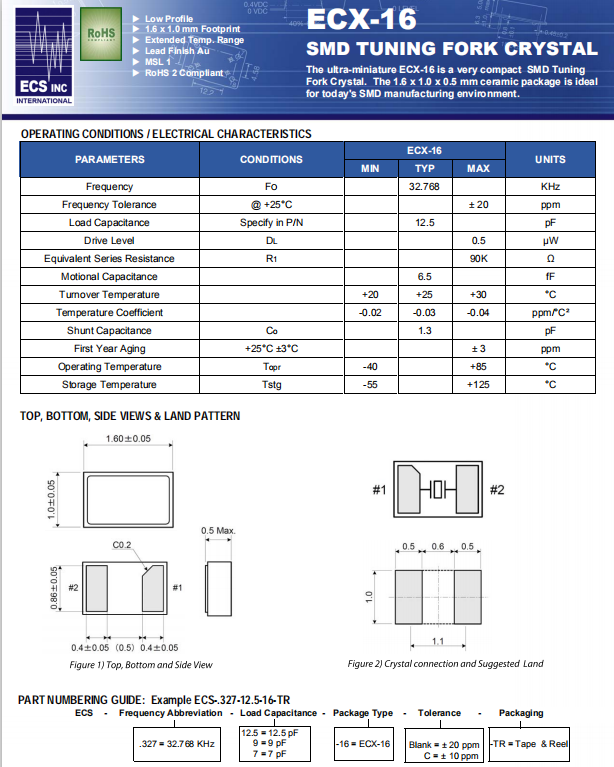 ECS晶振,贴片晶振,ECX-16晶振,低频晶振